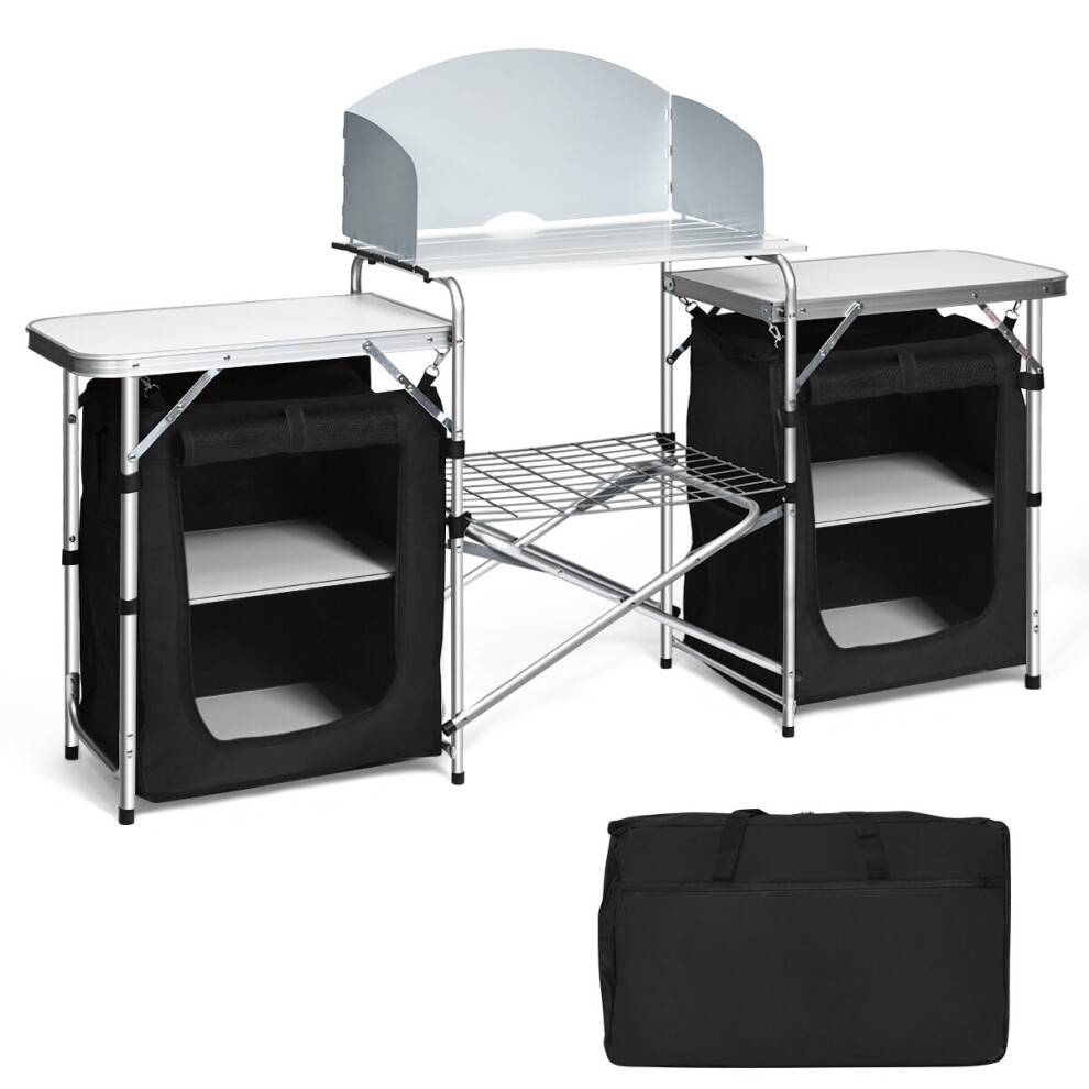 2-Tier Camping Foldable Aluminum Grill Table Portable Cook Station