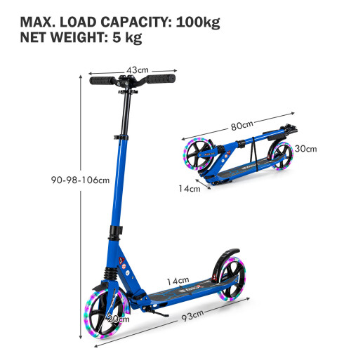Casart Height-Adjustable Folding Kick Scooter for Kids LED Light-Up Scooter 2