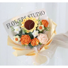 (Orange) Hand Knitted Bouquet Finished Gift Knitted Sunflower Roses for Friends Simulated Flowers Woolen Flowers