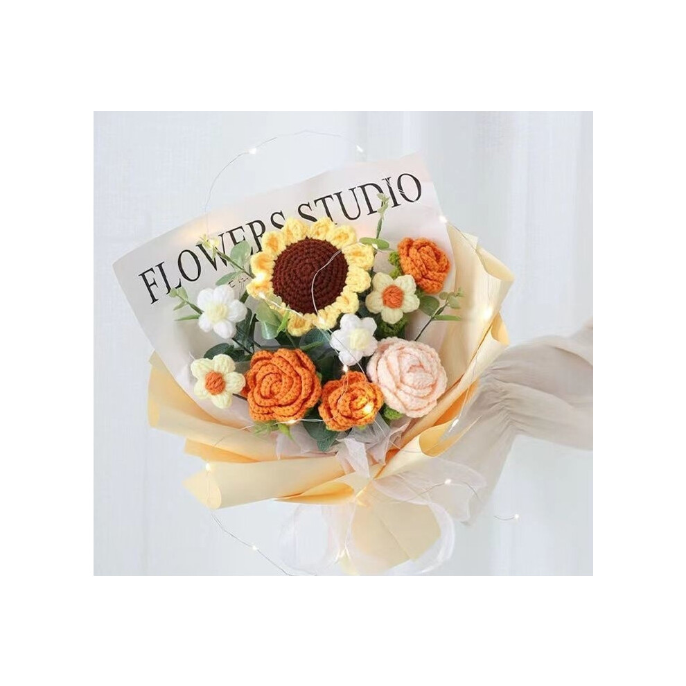 (Orange) Hand Knitted Bouquet Finished Gift Knitted Sunflower Roses for Friends Simulated Flowers Woolen Flowers-image-OPC-PBC7W2D-NEW