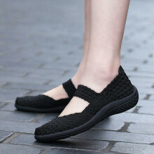 (Black, UK8=US10=EUR42=feet length 26cm) Womens Slip On Walking Shoes Woven Elastic Pumps