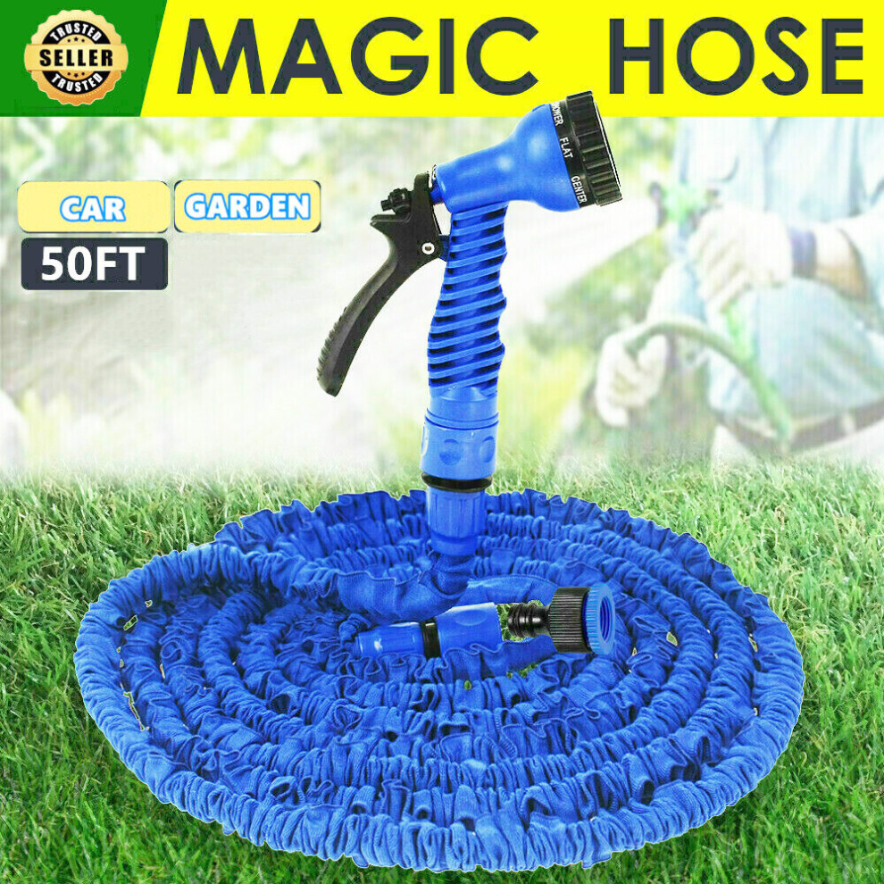 50FT Garden Hose Pipe Water Spray Gun 3X Expandable Car  Water Washing