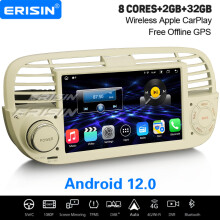 8-Core Android 12 Car Stereo Fiat 500 2008-2015 CarPlay 4G WiFi OBD2 DAB+ Satnav 32GB Bluetooth
