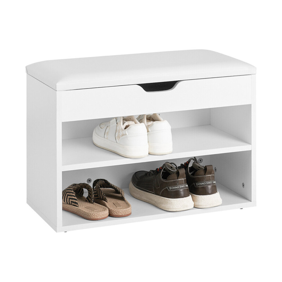 SoBuy® FSR25-W, 2 Tiers Shoe Rack Shoe Cabinet &Folding Padded Seat