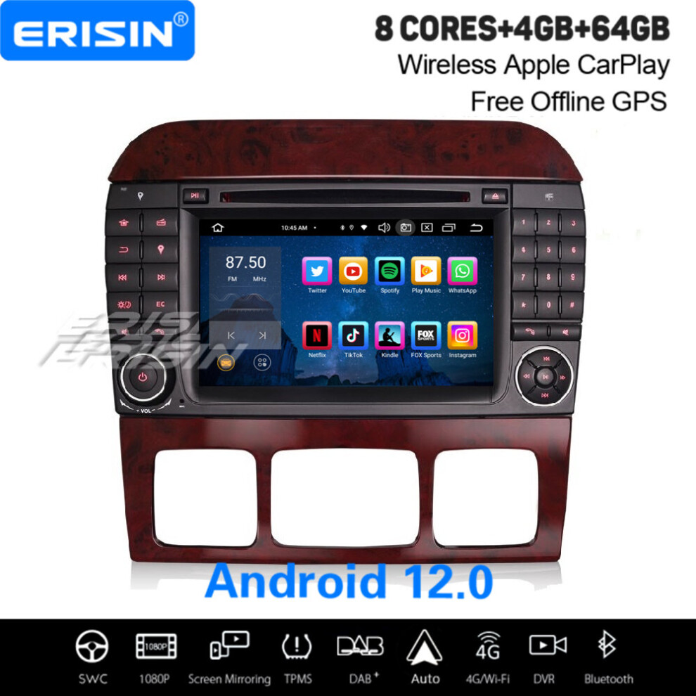 8-Core Android 12 Car Stereo Mercedes Benz S/Cl-Class W215 W220 64Gb Carplay Dab+ Satnav Wifi Obd2 737655208412