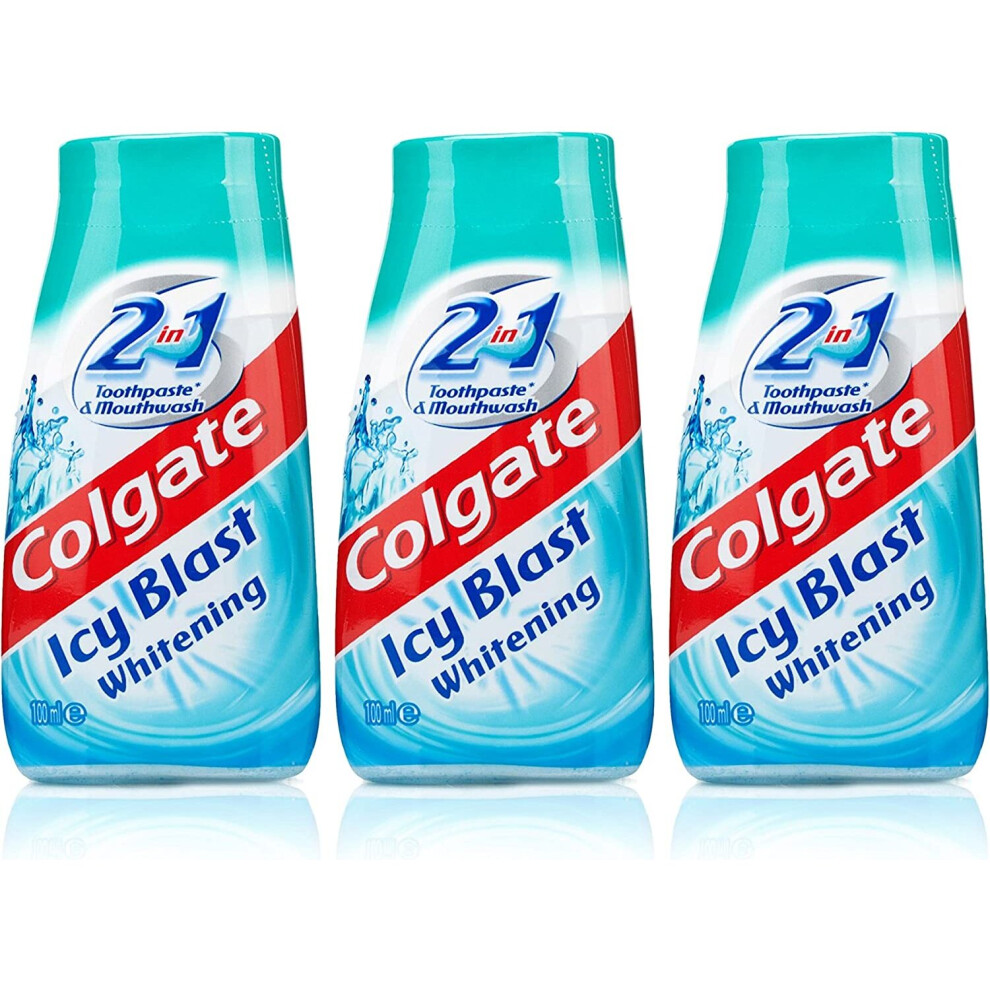 3X Colgate 2 in 1 Toothpaste & Mouthwash ICY Blast Whitening 100ml Travel Size
