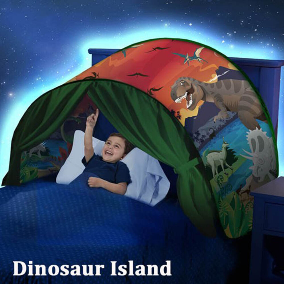 (Dinasour) Summer Kids Dream Bed Mosquito Tents With Light Storage Pocket Children Night Sleeping Foldable Pop Up Mattress Tent Playhouse