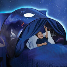 (Space Adventure) Summer Kids Dream Bed Mosquito Tents With Light Storage Pocket Children Night Sleeping Foldable Pop Up Mattress Tent Playhouse