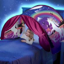 (unicorn) Summer Kids Dream Bed Mosquito Tents With Light Storage Pocket Children Night Sleeping Foldable Pop Up Mattress Tent Playhouse