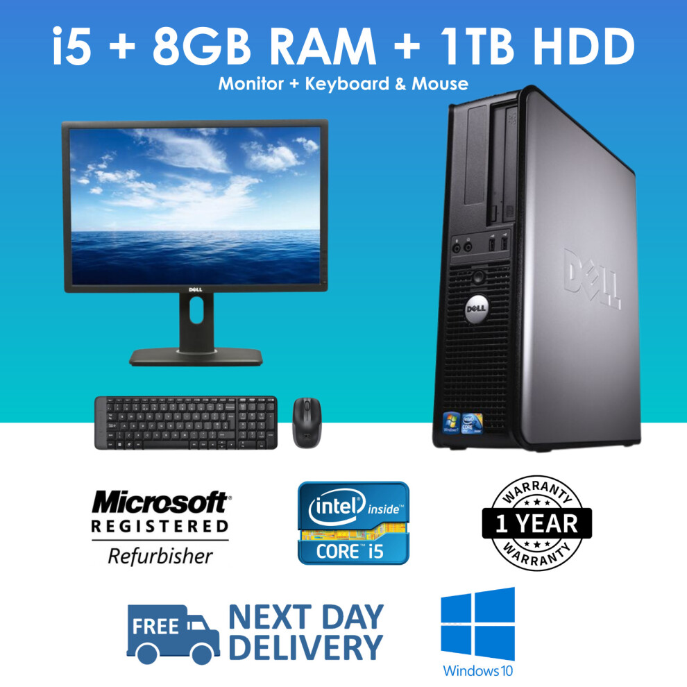 DELL PC Dual Bundle Monitor i5 8GB DESKTOP TOWER PC&TFT COMPUTER WINDOWS 10 1TB