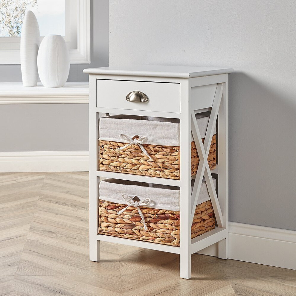 (White) Dartmouth 2 Basket Drawer Chest Storage Fully Assembled