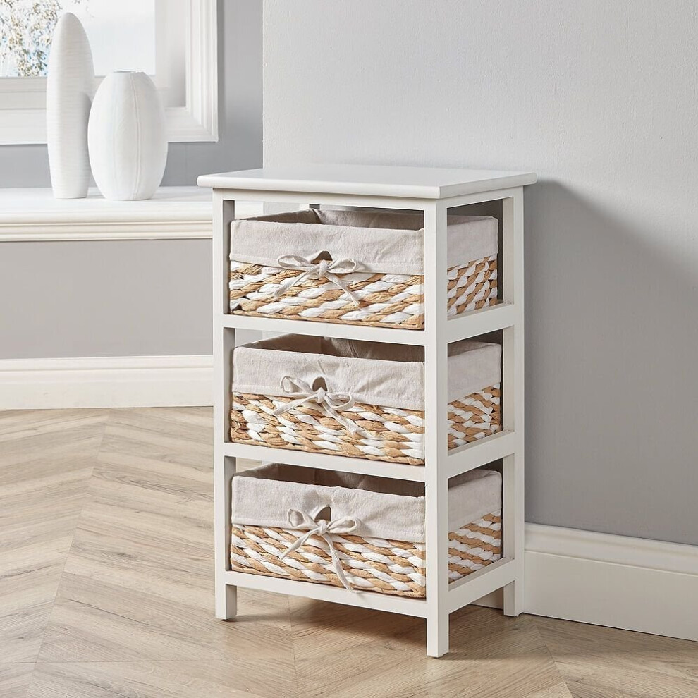 Norfolk 3 Drawer Basket Storage Chest Unit White Fully Assembled
