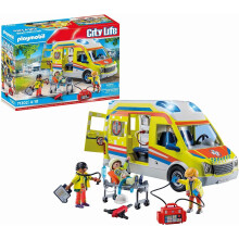 PLAYMOBIL City Life Ambulance with Lights and Sound 71202 67-Piece Rescue Set with 3 Figures and 63 Accessories