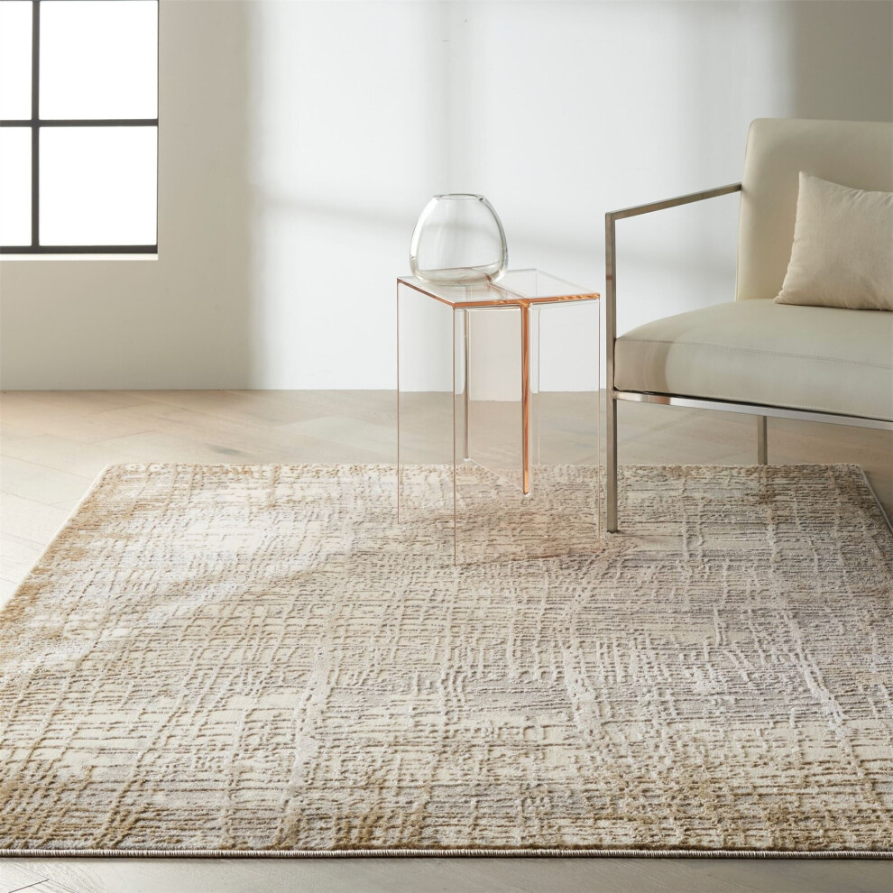 (Extra Large  305x224cm) Calvin Klein Rush Designer Abstract Rugs CK950 Ivory Taupe