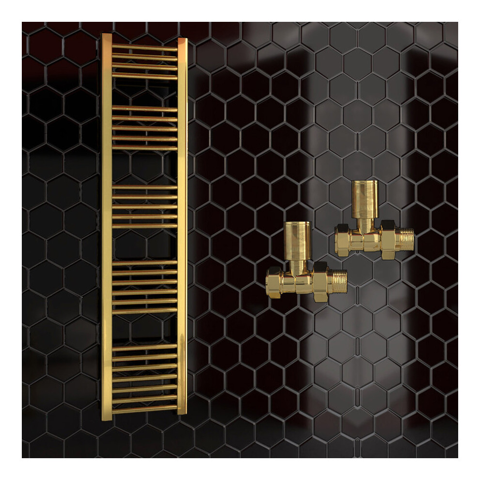 (550 X 1600 Mm (H), With Straight Valves) 550Mm Wide Gold Heated Bathroom Towel Rail Radiator With Valves For Central Heating Uk 5056616525623