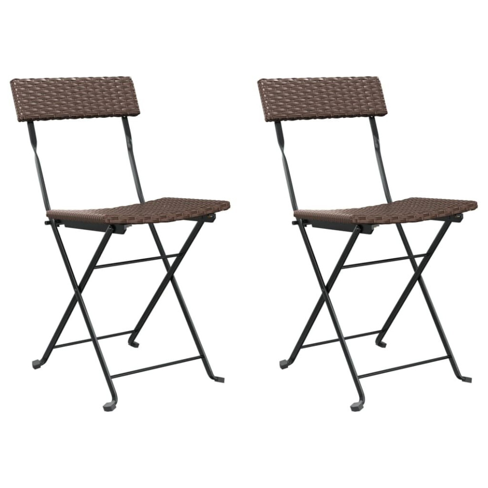 (brown) vidaXL Folding Bistro Chairs Poly Rattan and Steel Patio Outdoor Dining Chair