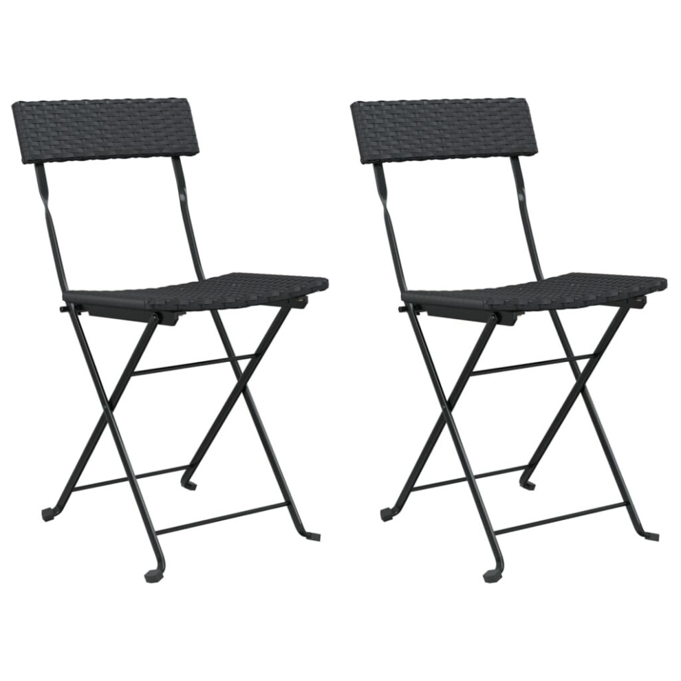 (black) vidaXL Folding Bistro Chairs Poly Rattan and Steel Patio Outdoor Dining Chair