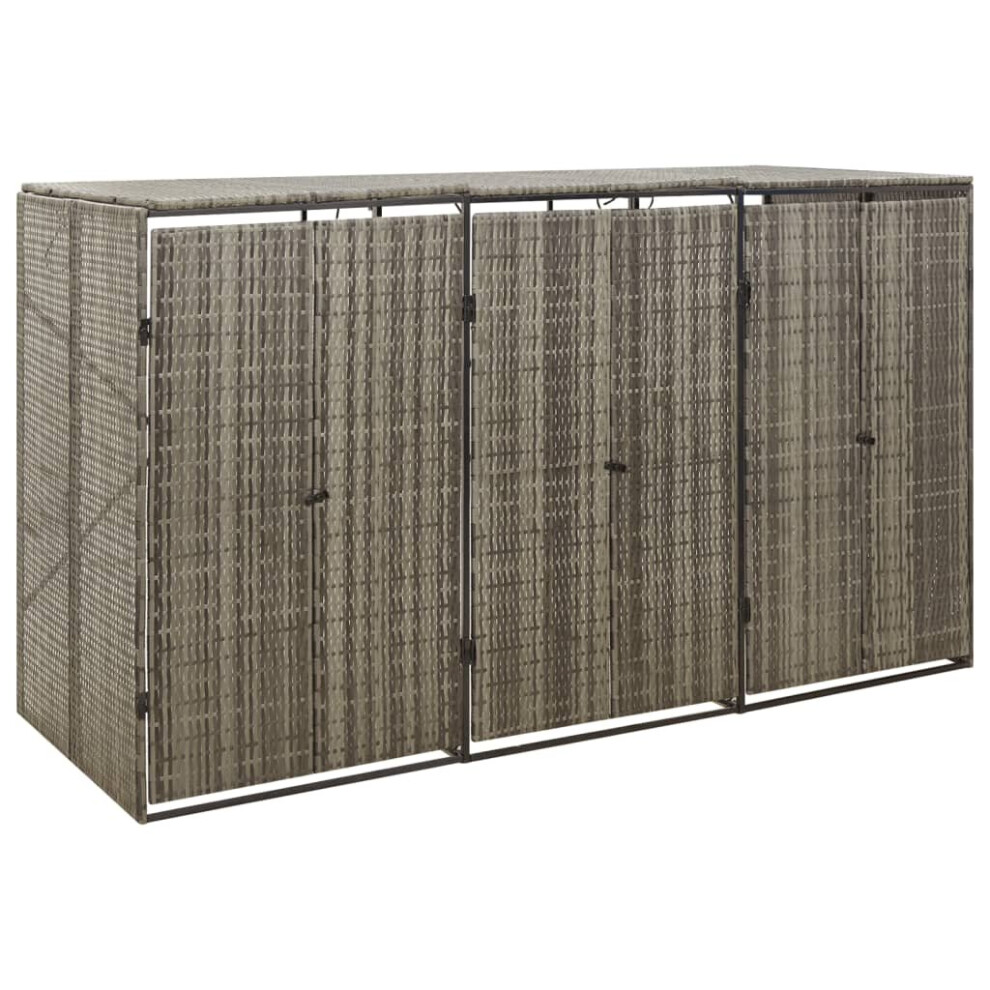 Vidaxl (Grey) Wheelie Bin Shed Garden Outdoor Rubbish Bin Shed Storage Poly Rattan