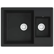 (black) vidaXL Kitchen Sink with Overflow Hole Double Basins Granite Multi Colours