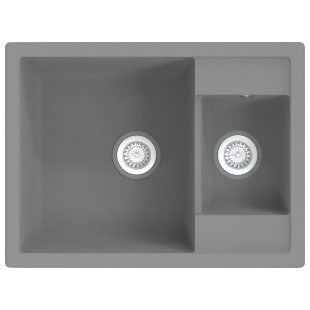 (grey) vidaXL Kitchen Sink with Overflow Hole Double Basins Granite Multi Colours