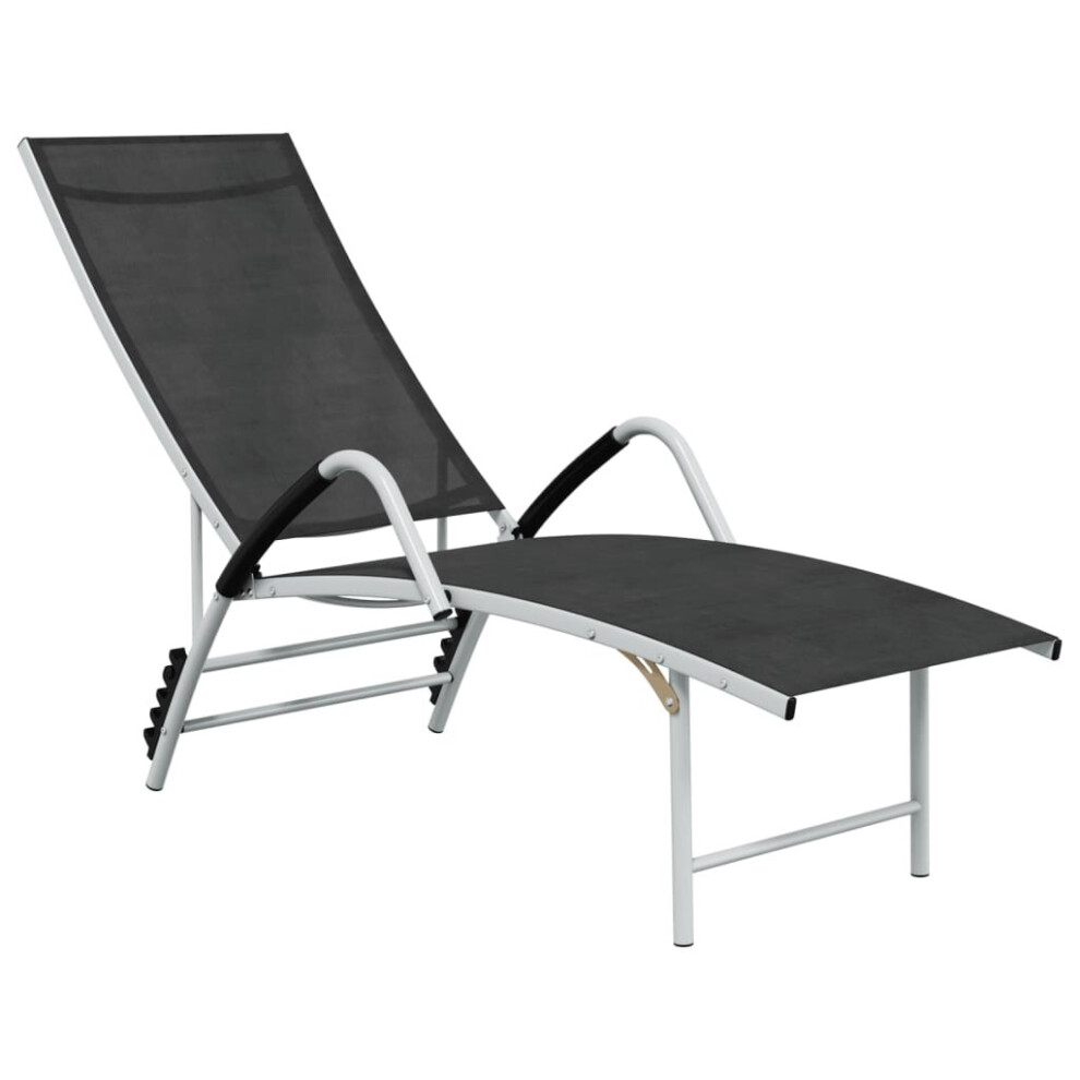 Vidaxl (Black) Sun Lounger Outdoor Sunbed Lounge Bed Day Bed Textilene And Aluminium Black