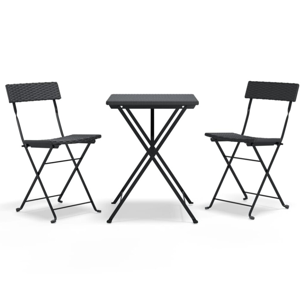 Vidaxl (Black) Folding Bistro Set 3 Piece Poly Rattan Patio Table Chair Multi Colours