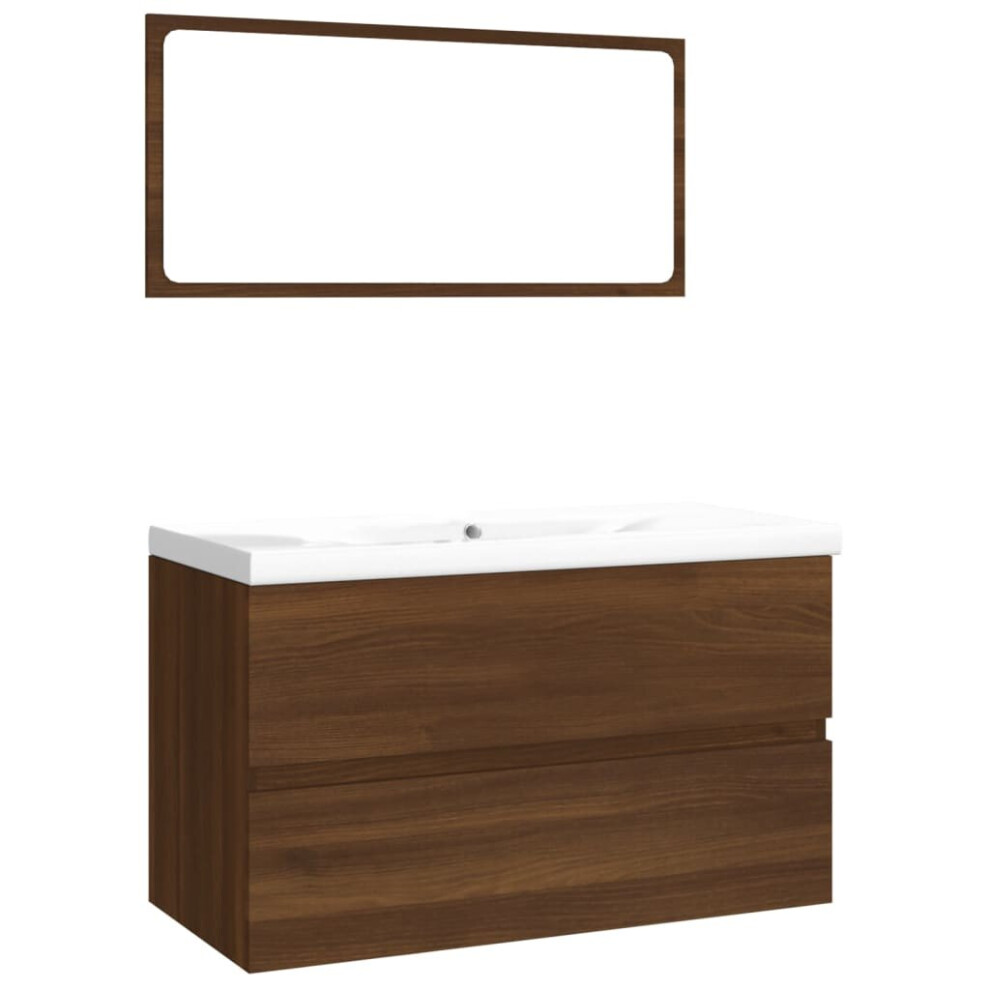 Vidaxl ( Oak, Without Faucet) Bathroom Furniture Set Basin Multi Sizes/Colours With/Without Faucet Brown