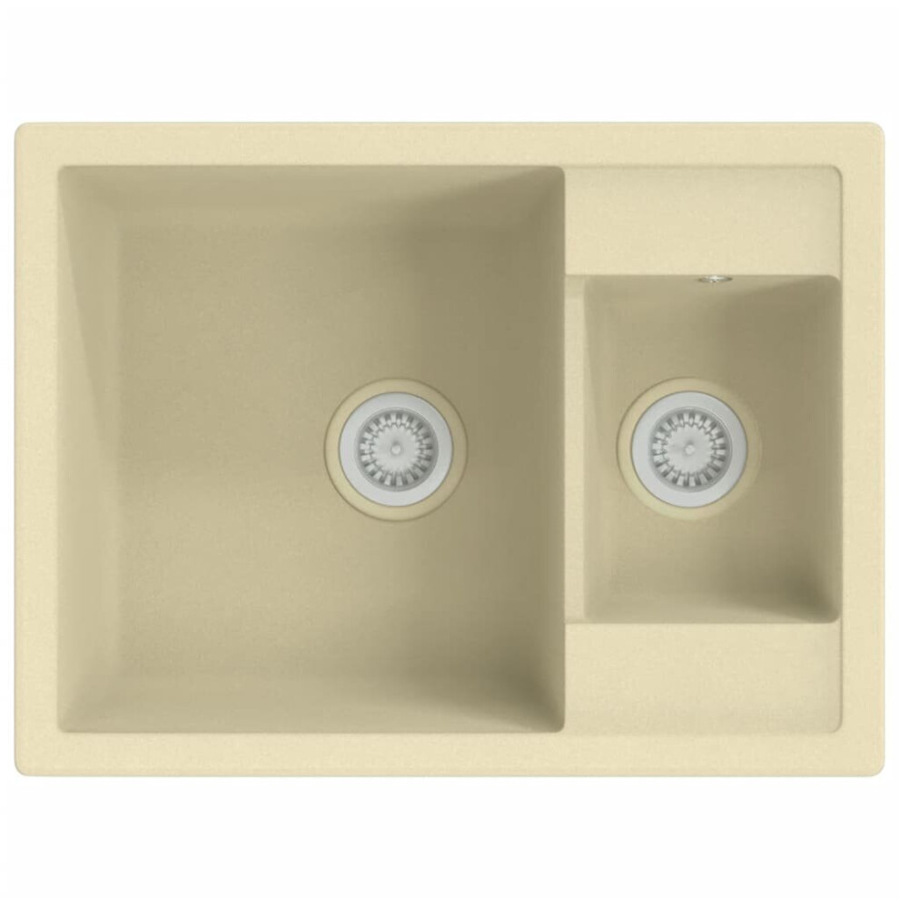 (beige) vidaXL Kitchen Sink with Overflow Hole Double Basins Granite Multi Colours