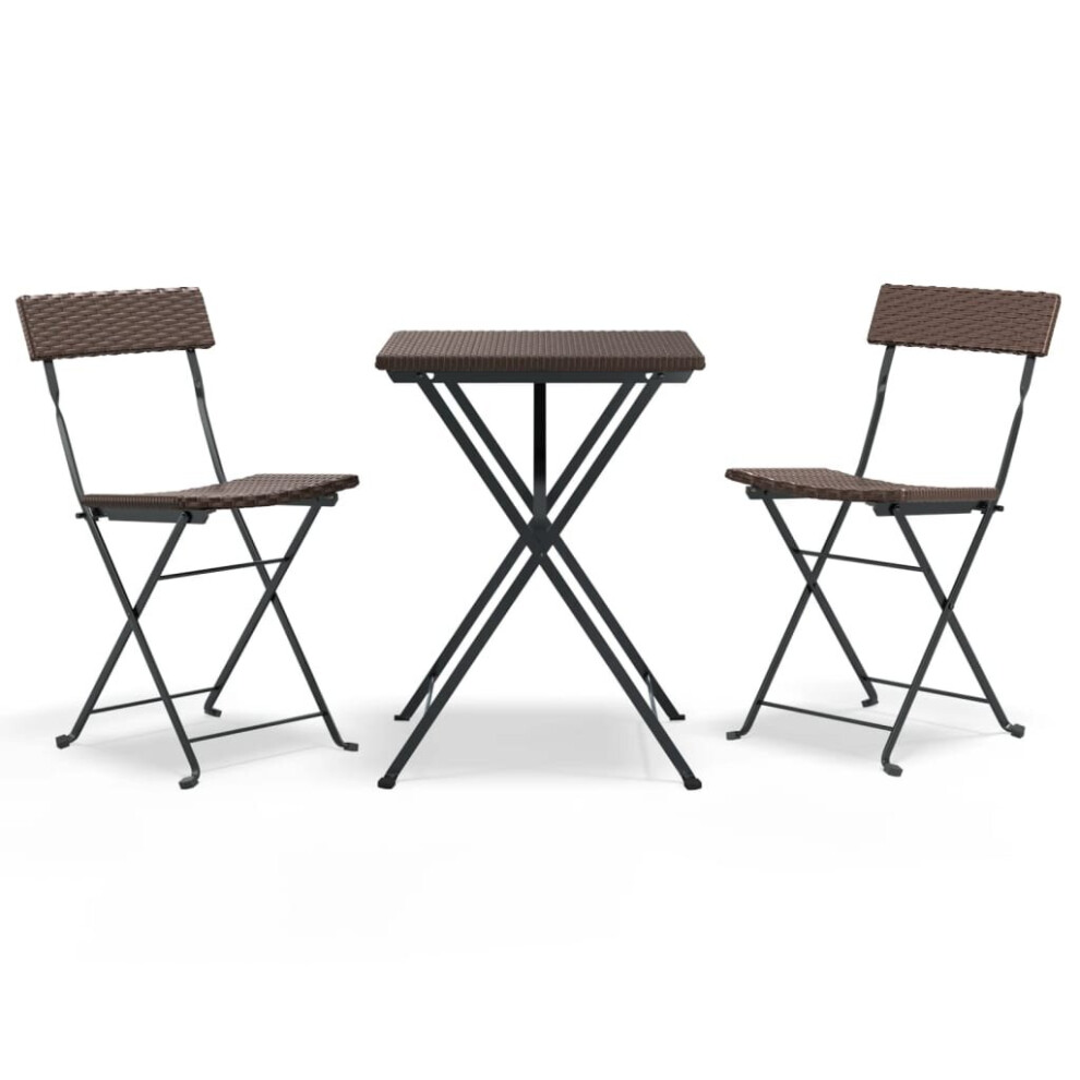 Vidaxl (Brown) Folding Bistro Set 3 Piece Poly Rattan Patio Table Chair Multi Colours