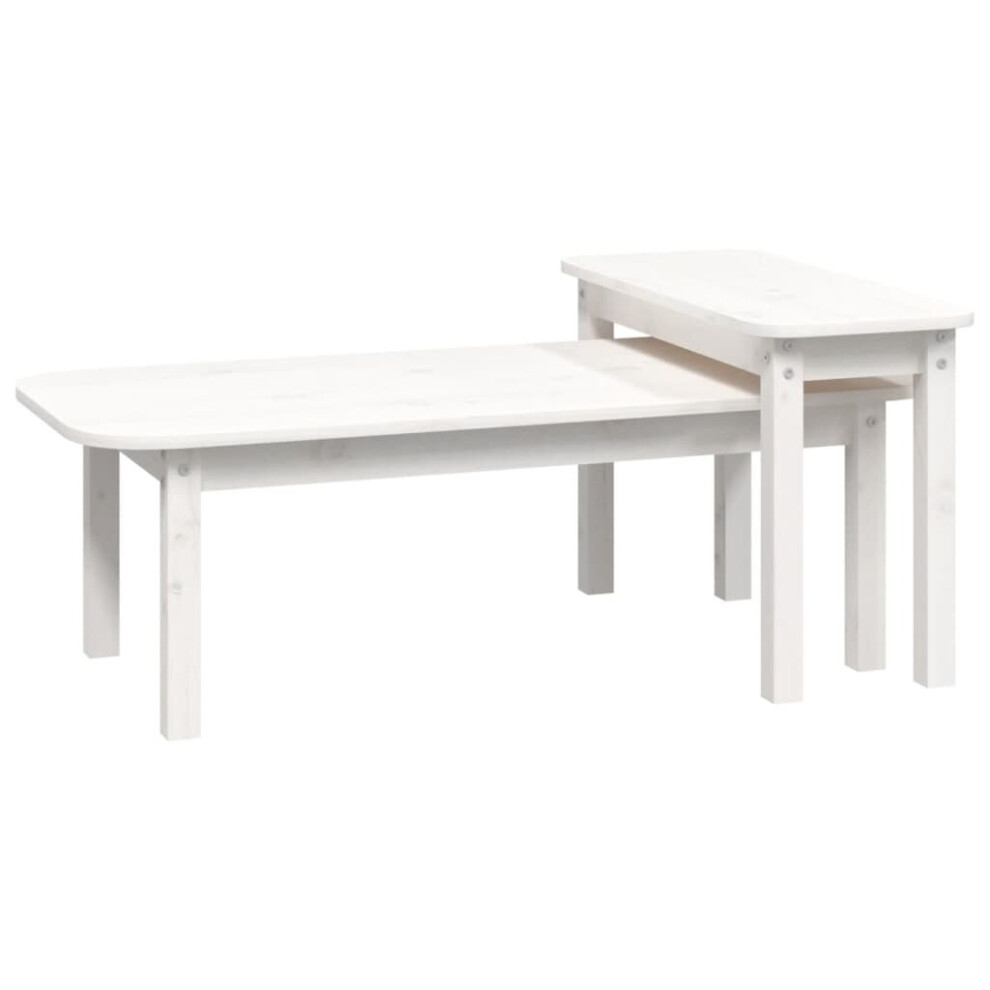 (white) vidaXL Solid Wood Pine Coffee Table Set 2 Piece Side End Table Multi Colours