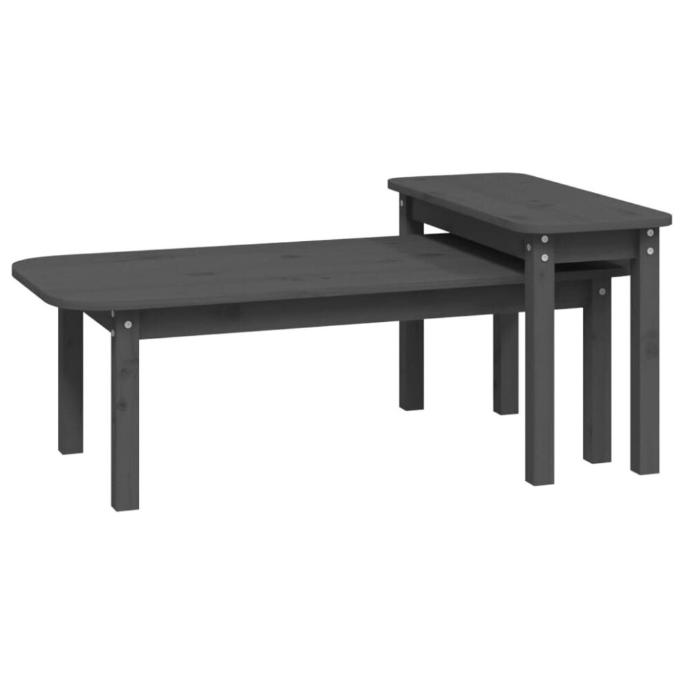 Vidaxl (Grey) Solid Wood Pine Coffee Table Set 2 Piece Side End Table Multi Colours