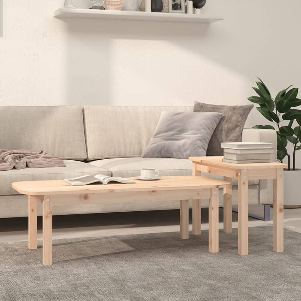 Vidaxl (Brown) Solid Wood Pine Coffee Table Set 2 Piece Side End Table Multi Colours