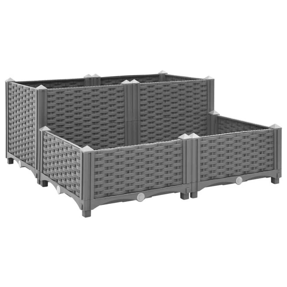 Vidaxl (Light Grey, 80 X 80 X (23-38) Cm) Raised Bed Polypropylene Garden Planter Pot Planting Box Flower Pot