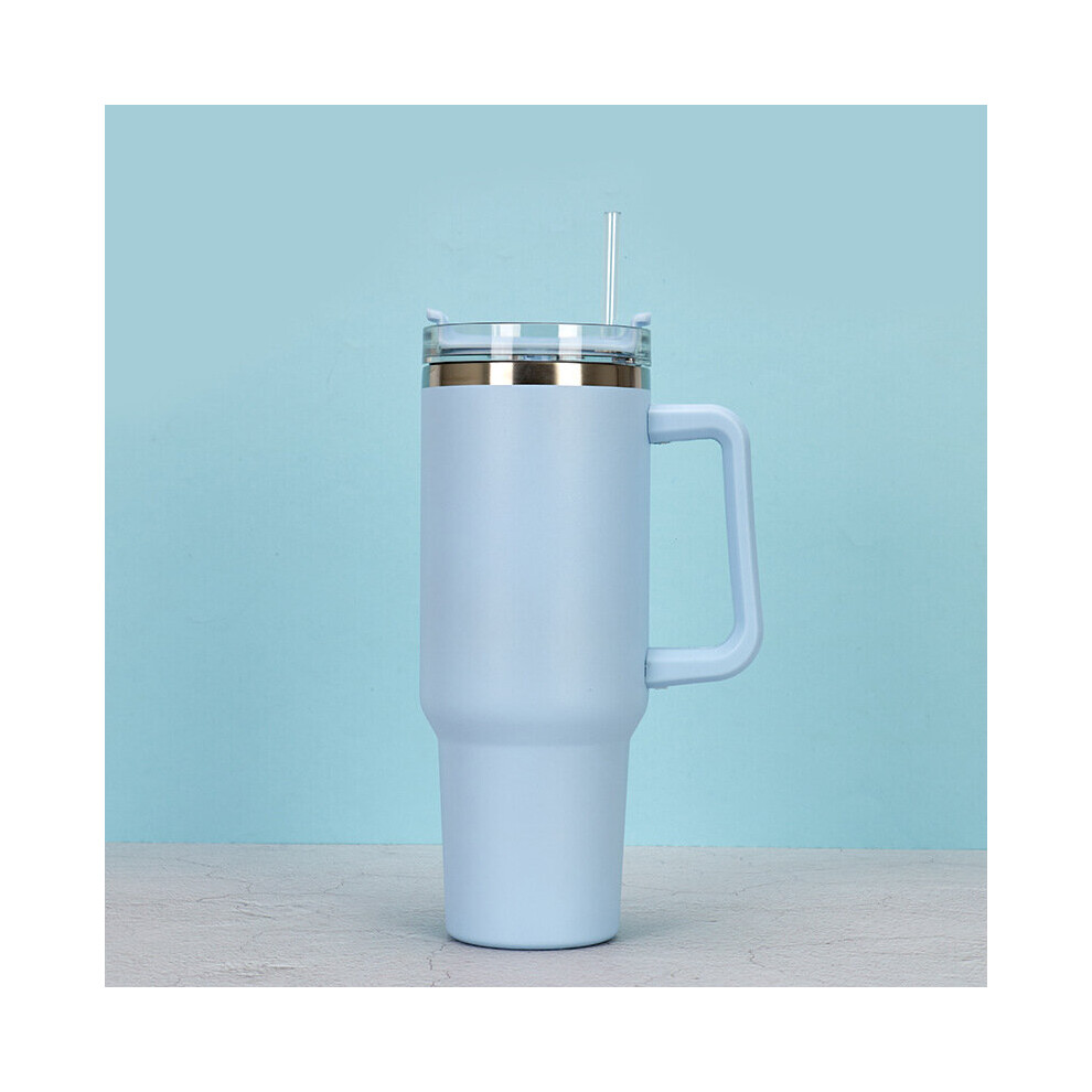 (Blue) 40OZ Double Wall Stainless Steel Vacuum Flask Cup Tumbler Straw Lid Water Bottle