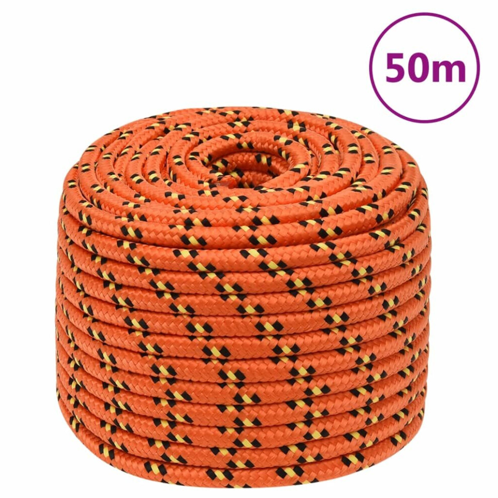 (Orange, 12 Mm/ 50 M) Marine Rope Dock Coil Boat Line Polypropylene Rope Multi Sizes Multi Colours 8720287129509