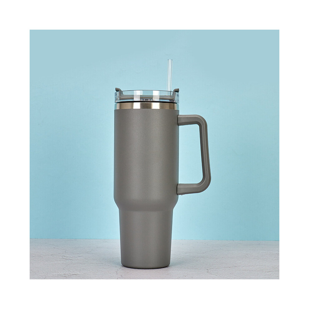 (Grey) 40OZ Double Wall Stainless Steel Vacuum Flask Cup Tumbler Straw Lid Water Bottle