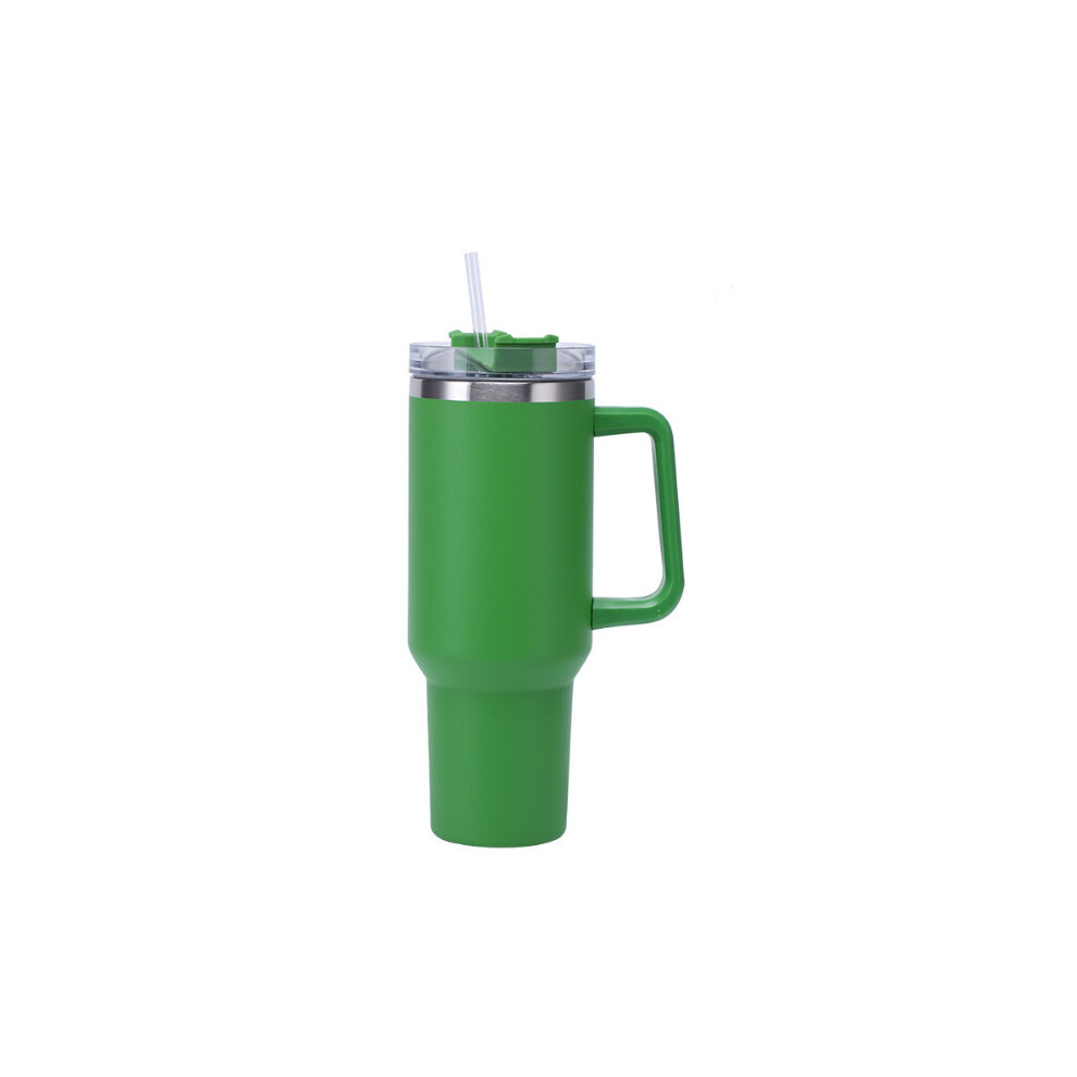 (Green) 40OZ Double Wall Stainless Steel Vacuum Flask Cup Tumbler Straw Lid Water Bottle