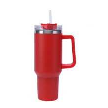 (Red) 40OZ Double Wall Stainless Steel Vacuum Flask Cup Tumbler Straw Lid Water Bottle