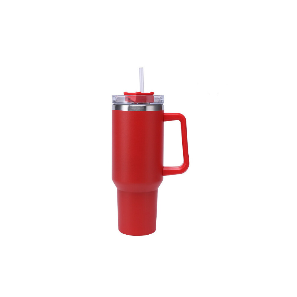 (Red) 40OZ Double Wall Stainless Steel Vacuum Flask Cup Tumbler Straw Lid Water Bottle