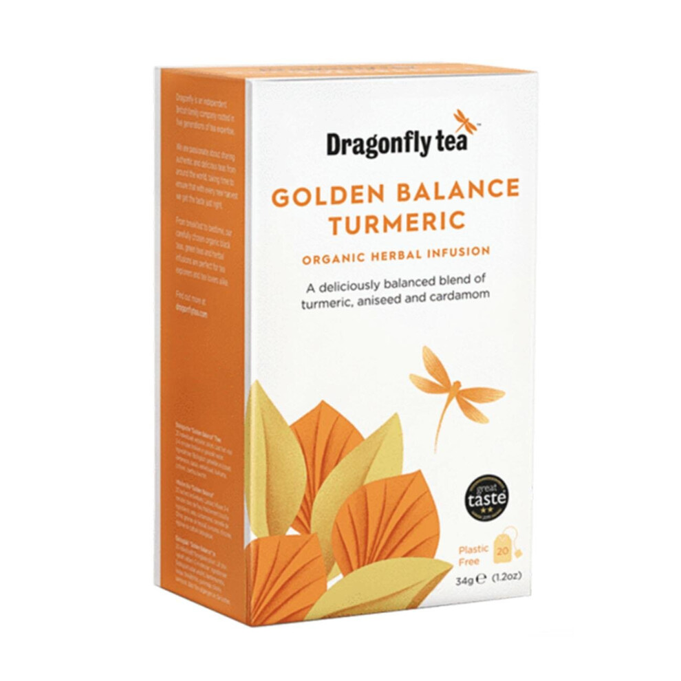 Dragonfly Tea Organic Golden Balance Turmeric Herbal Infusion 20 Bags