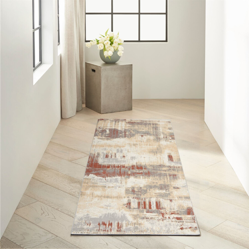 (69X221cm) CK005 Enchanting ECH02 Runner Rug by Calvin Klein in Grey Rust Orange