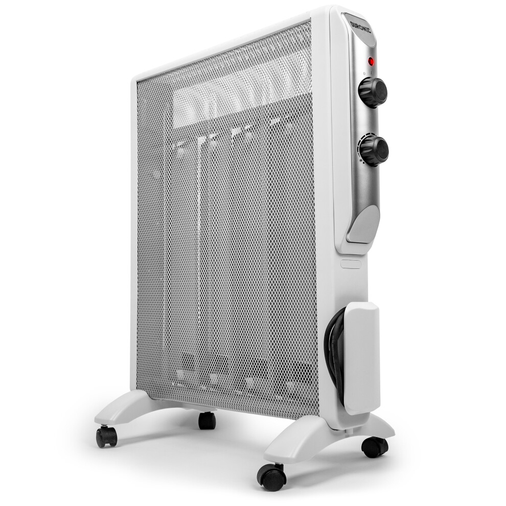 Duronic HV220 WE Electric Heater with Mica Panels, 2kW Power, Radiant and Convection Heat Output, 2 Heat Settings, Portable Design with Wheels (white)