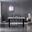 150cm Dining Table Marble Effect Grey Top with U Shape Metal Black Leg 7