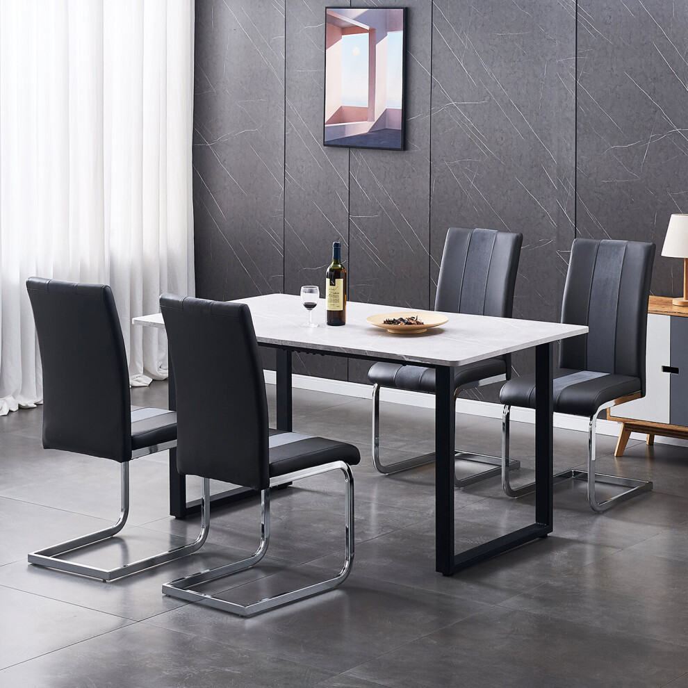 1.5M Dining Table- Rectangle Marble Effect Grey Top for 4-6 Seaters