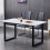 150cm Dining Table Marble Effect Grey Top with U Shape Metal Black Leg 1