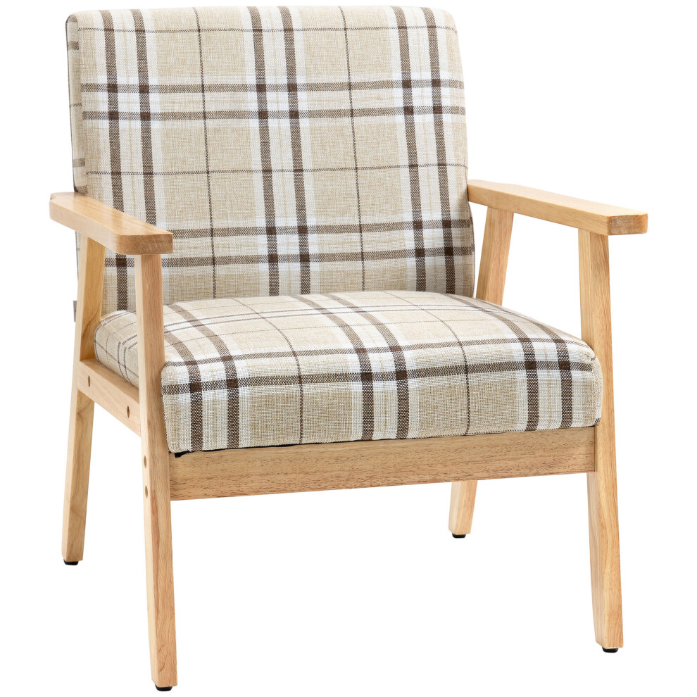 HOMCOM One Seater Sofa with Rubber Wood Frame Linen Fabric Small Couch Beige