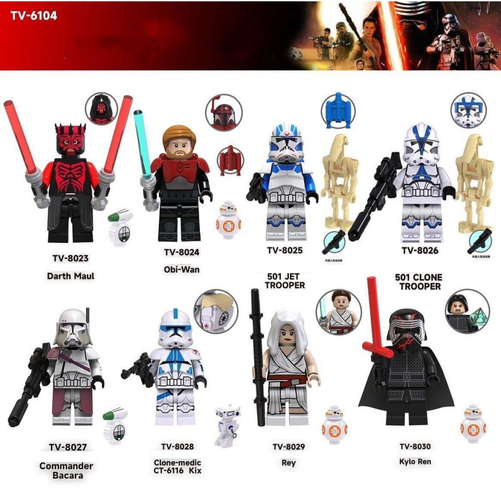 8PCS Star Wars Darth Clone Ray Minifigures Toy Collection Fit Lego Building Block Figurine Children's Gift