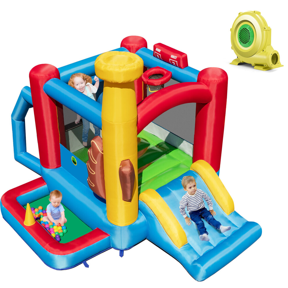 Baseball Themed Jumping House Kids Bouncy Slide Castle w/ 680W Blower