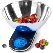Duronic KS5000 Digital Kitchen Scales, 2L Weighing Bowl, 5kg Capacity, LCD Backlit Display, Add & Weigh Tare Function, 1g Precision (Black/Silver)