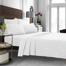 (Single:(175 x 275)cm) Egyptian Cotton Flat Bed Sheets Plain White Flat Sheets OR Pillowcases